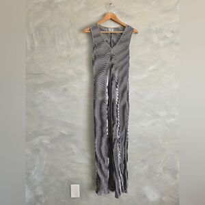 Vintage Black And White Sleeveless Maxi Illusion Side Split Dress Lightweight M